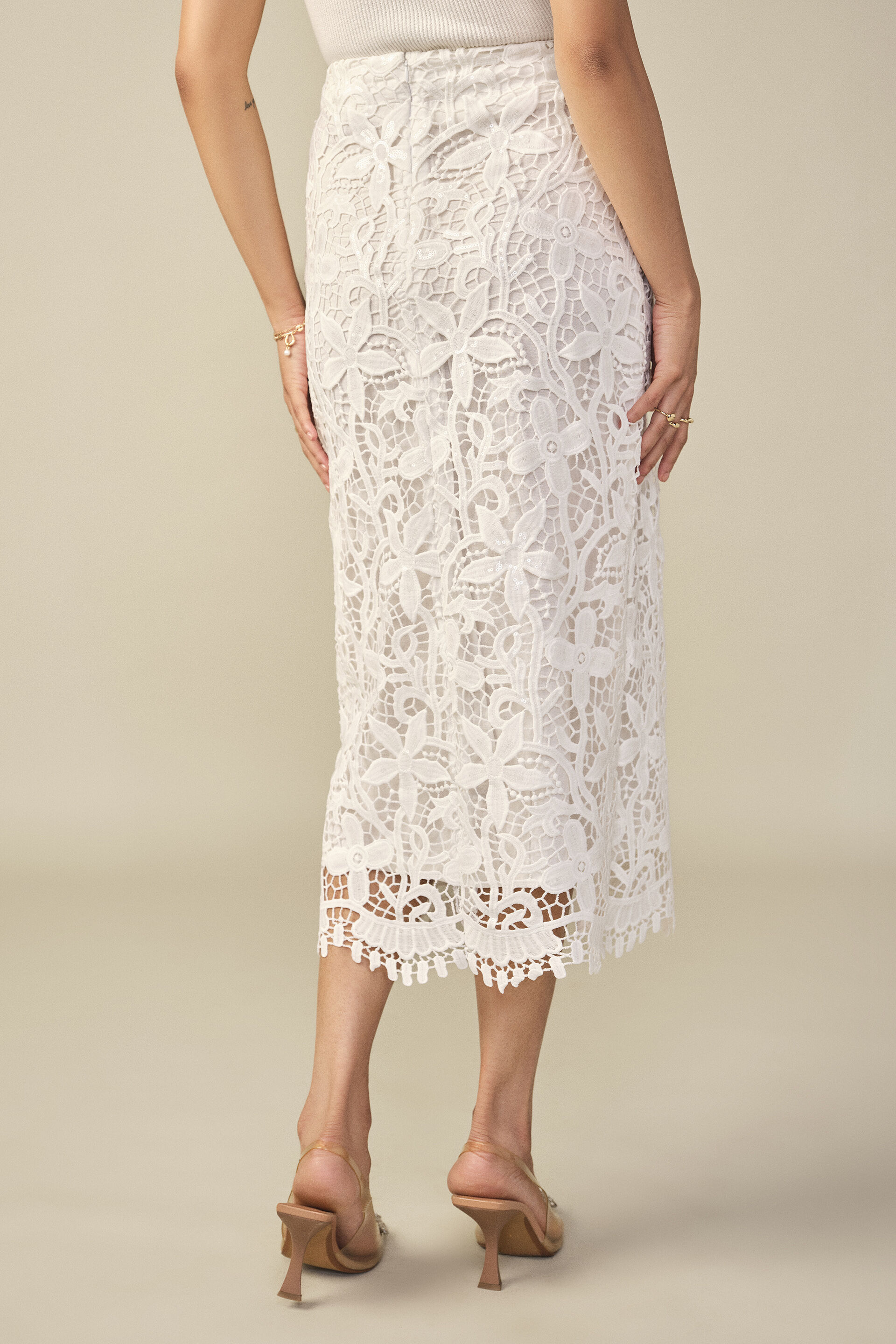 Lace Pencil Skirt in White, White, image 4